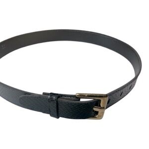 Elegant Vintage Black Faux Reptile Leather Belt with Gold Buckle.